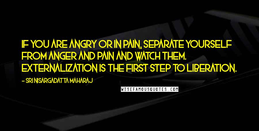 Sri Nisargadatta Maharaj Quotes: If you are angry or in pain, separate yourself from anger and pain and watch them. Externalization is the first step to liberation.