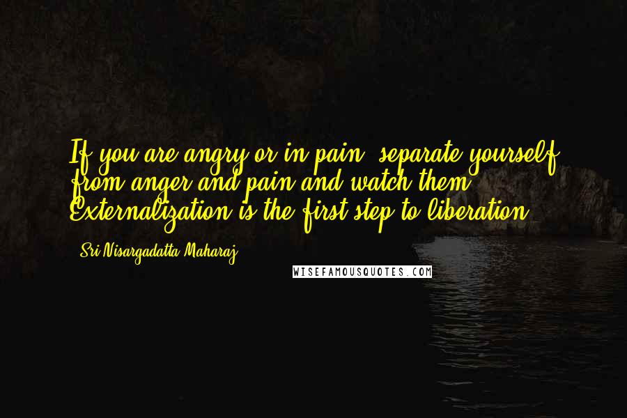 Sri Nisargadatta Maharaj Quotes: If you are angry or in pain, separate yourself from anger and pain and watch them. Externalization is the first step to liberation.