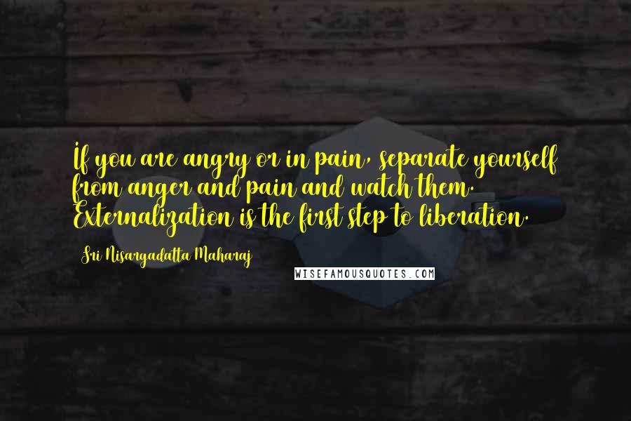 Sri Nisargadatta Maharaj Quotes: If you are angry or in pain, separate yourself from anger and pain and watch them. Externalization is the first step to liberation.