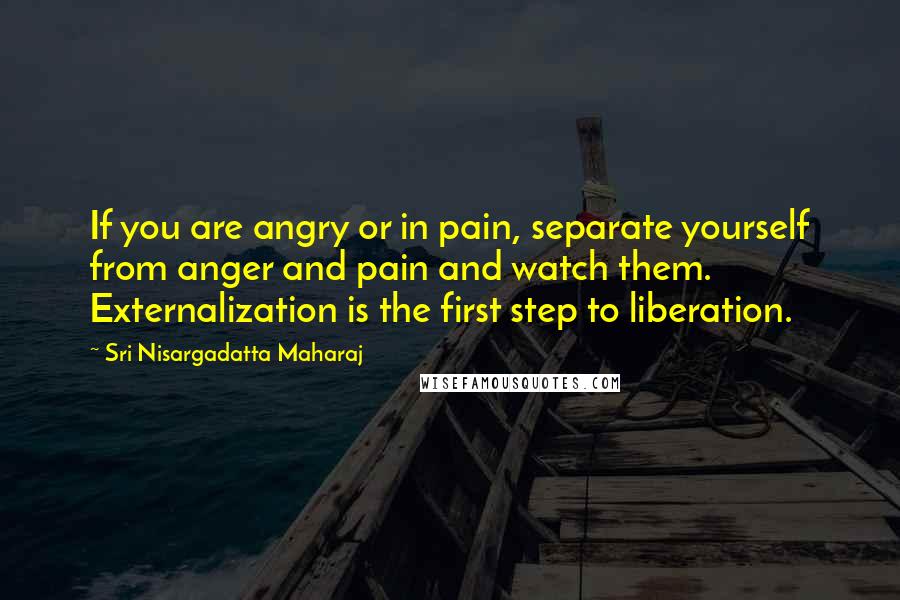 Sri Nisargadatta Maharaj Quotes: If you are angry or in pain, separate yourself from anger and pain and watch them. Externalization is the first step to liberation.