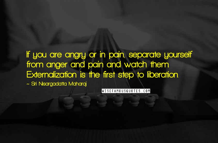 Sri Nisargadatta Maharaj Quotes: If you are angry or in pain, separate yourself from anger and pain and watch them. Externalization is the first step to liberation.