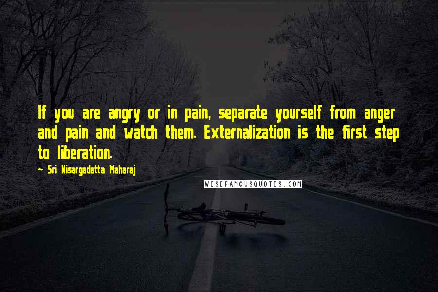 Sri Nisargadatta Maharaj Quotes: If you are angry or in pain, separate yourself from anger and pain and watch them. Externalization is the first step to liberation.