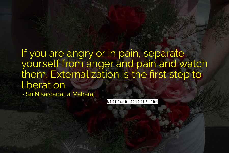 Sri Nisargadatta Maharaj Quotes: If you are angry or in pain, separate yourself from anger and pain and watch them. Externalization is the first step to liberation.