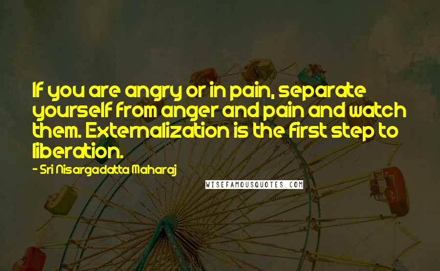 Sri Nisargadatta Maharaj Quotes: If you are angry or in pain, separate yourself from anger and pain and watch them. Externalization is the first step to liberation.
