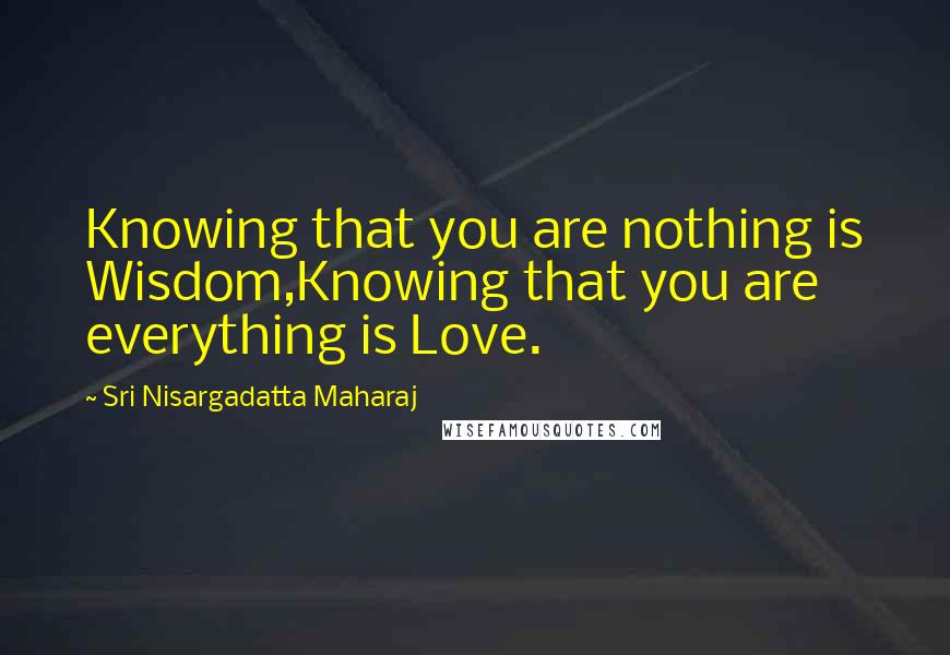 Sri Nisargadatta Maharaj Quotes: Knowing that you are nothing is Wisdom,Knowing that you are everything is Love.