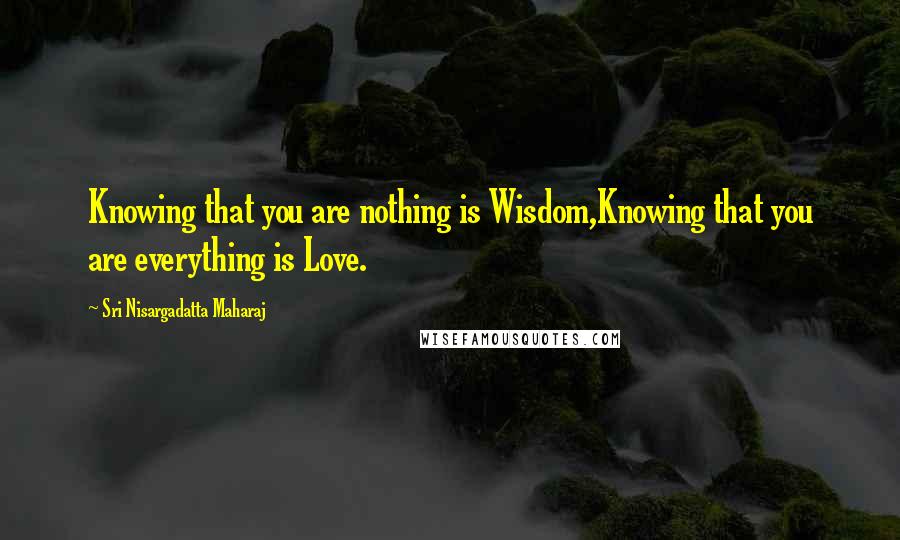 Sri Nisargadatta Maharaj Quotes: Knowing that you are nothing is Wisdom,Knowing that you are everything is Love.