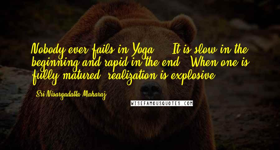 Sri Nisargadatta Maharaj Quotes: Nobody ever fails in Yoga ... It is slow in the beginning and rapid in the end. When one is fully matured, realization is explosive.
