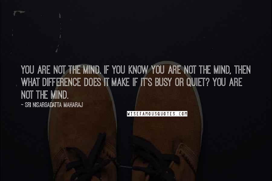 Sri Nisargadatta Maharaj Quotes: You are not the mind. If you know you are not the mind, then what difference does it make if it's busy or quiet? You are not the mind.