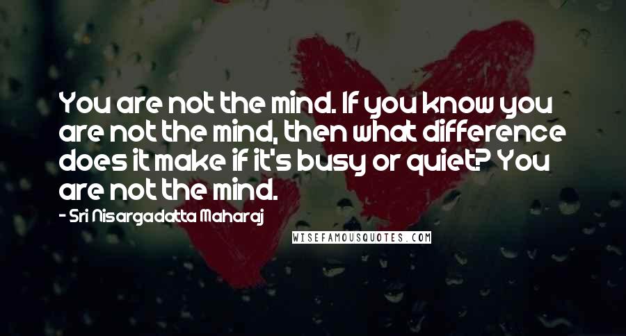 Sri Nisargadatta Maharaj Quotes: You are not the mind. If you know you are not the mind, then what difference does it make if it's busy or quiet? You are not the mind.