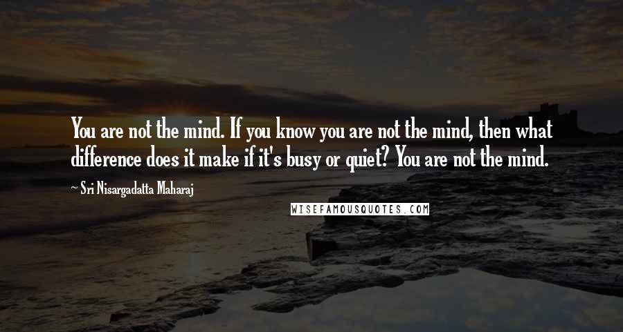 Sri Nisargadatta Maharaj Quotes: You are not the mind. If you know you are not the mind, then what difference does it make if it's busy or quiet? You are not the mind.