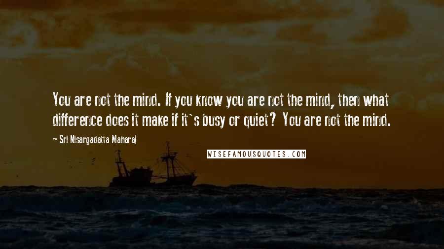 Sri Nisargadatta Maharaj Quotes: You are not the mind. If you know you are not the mind, then what difference does it make if it's busy or quiet? You are not the mind.