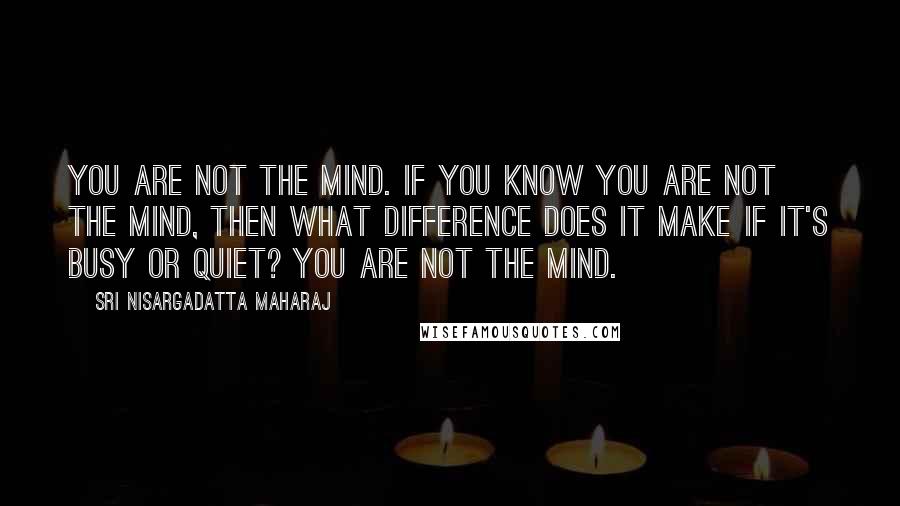 Sri Nisargadatta Maharaj Quotes: You are not the mind. If you know you are not the mind, then what difference does it make if it's busy or quiet? You are not the mind.