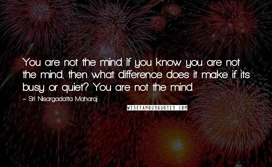 Sri Nisargadatta Maharaj Quotes: You are not the mind. If you know you are not the mind, then what difference does it make if it's busy or quiet? You are not the mind.