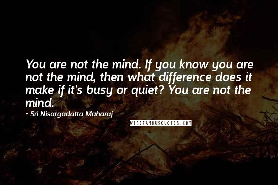 Sri Nisargadatta Maharaj Quotes: You are not the mind. If you know you are not the mind, then what difference does it make if it's busy or quiet? You are not the mind.