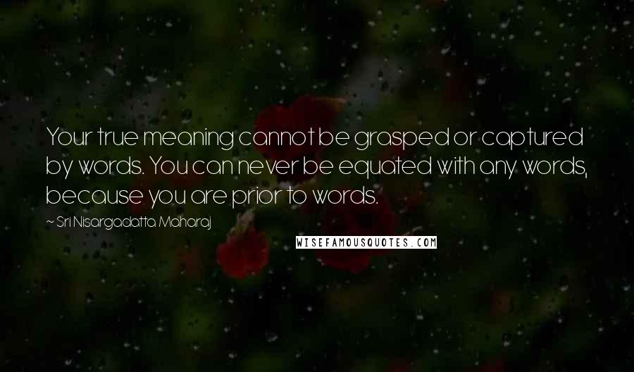 Sri Nisargadatta Maharaj Quotes: Your true meaning cannot be grasped or captured by words. You can never be equated with any words, because you are prior to words.