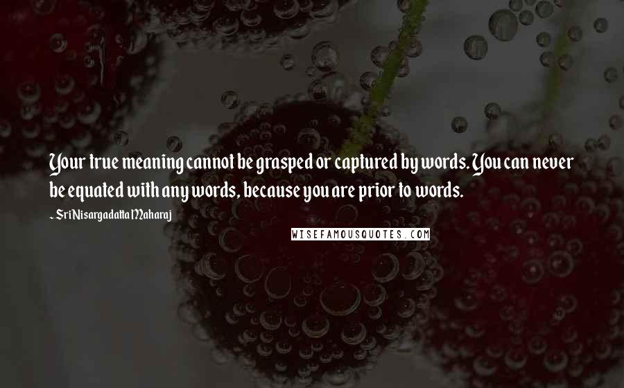 Sri Nisargadatta Maharaj Quotes: Your true meaning cannot be grasped or captured by words. You can never be equated with any words, because you are prior to words.