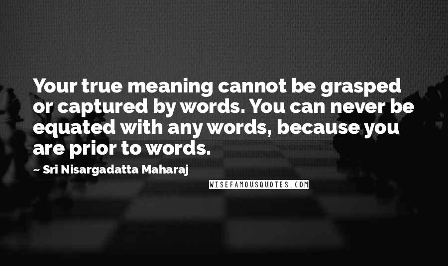 Sri Nisargadatta Maharaj Quotes: Your true meaning cannot be grasped or captured by words. You can never be equated with any words, because you are prior to words.
