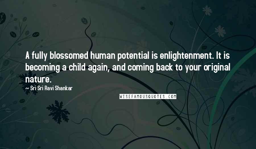 Sri Sri Ravi Shankar Quotes: A fully blossomed human potential is enlightenment. It is becoming a child again, and coming back to your original nature.