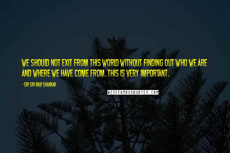 Sri Sri Ravi Shankar Quotes: We should not exit from this world without finding out who we are and where we have come from. This is very important.