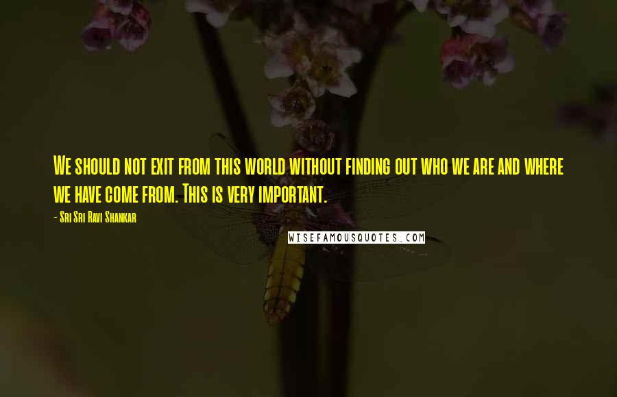 Sri Sri Ravi Shankar Quotes: We should not exit from this world without finding out who we are and where we have come from. This is very important.