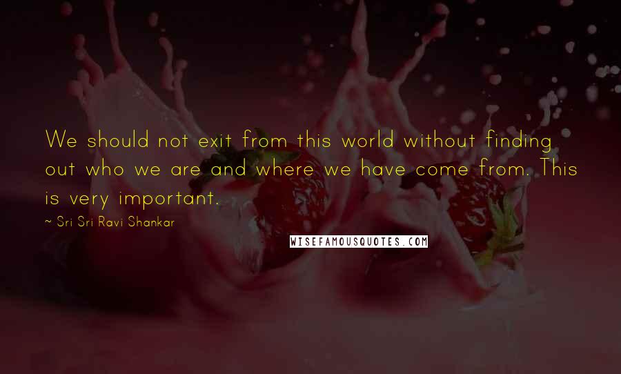 Sri Sri Ravi Shankar Quotes: We should not exit from this world without finding out who we are and where we have come from. This is very important.