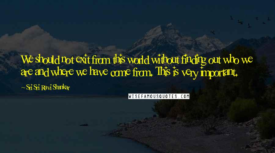 Sri Sri Ravi Shankar Quotes: We should not exit from this world without finding out who we are and where we have come from. This is very important.