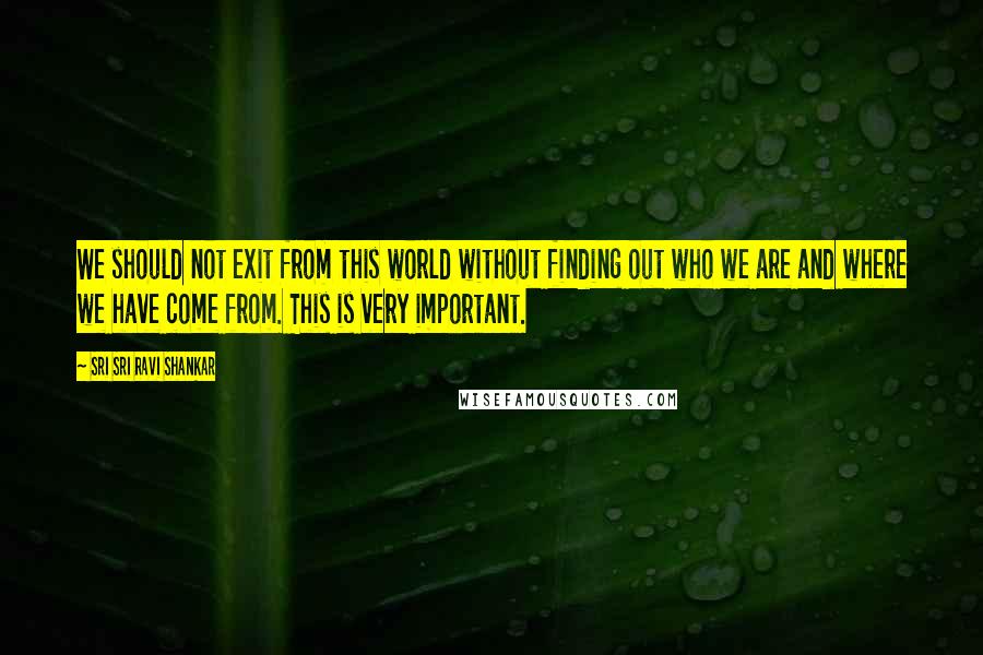 Sri Sri Ravi Shankar Quotes: We should not exit from this world without finding out who we are and where we have come from. This is very important.