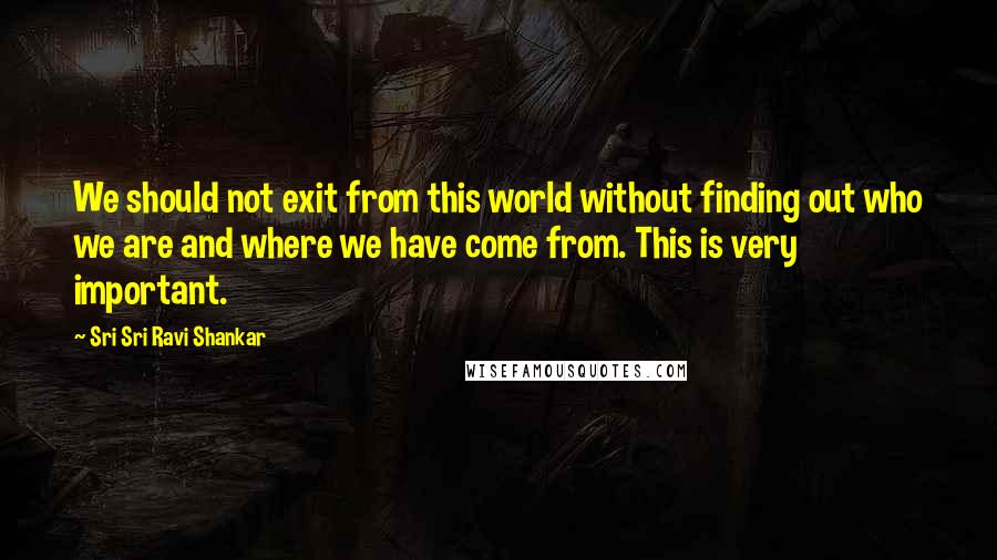 Sri Sri Ravi Shankar Quotes: We should not exit from this world without finding out who we are and where we have come from. This is very important.