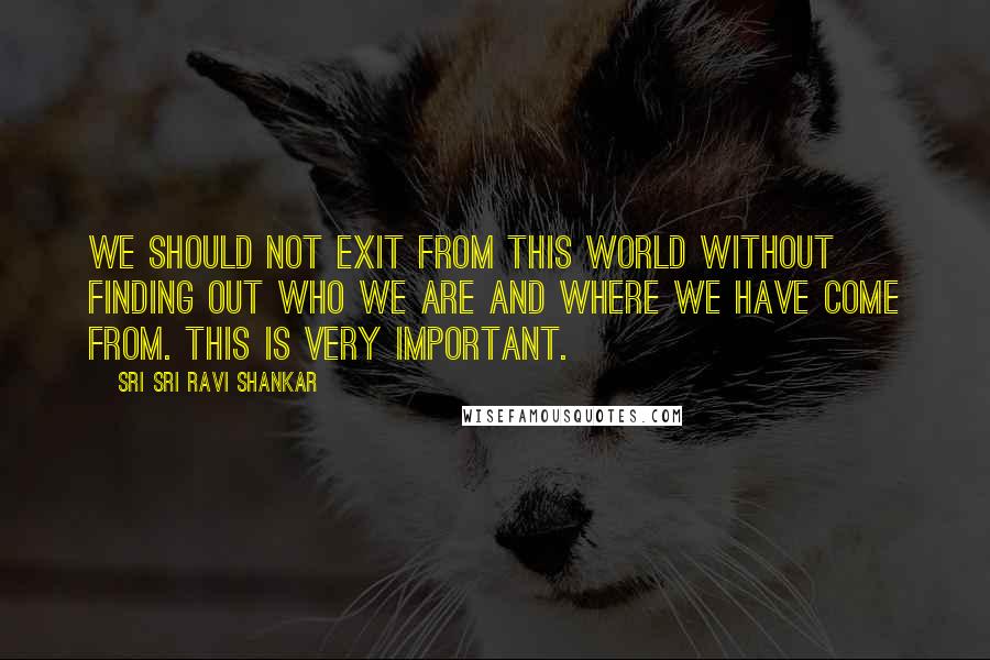 Sri Sri Ravi Shankar Quotes: We should not exit from this world without finding out who we are and where we have come from. This is very important.