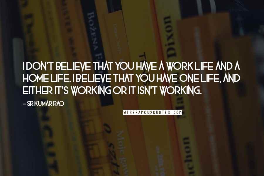 Srikumar Rao Quotes: I don't believe that you have a work life and a home life. I believe that you have one life, and either it's working or it isn't working.