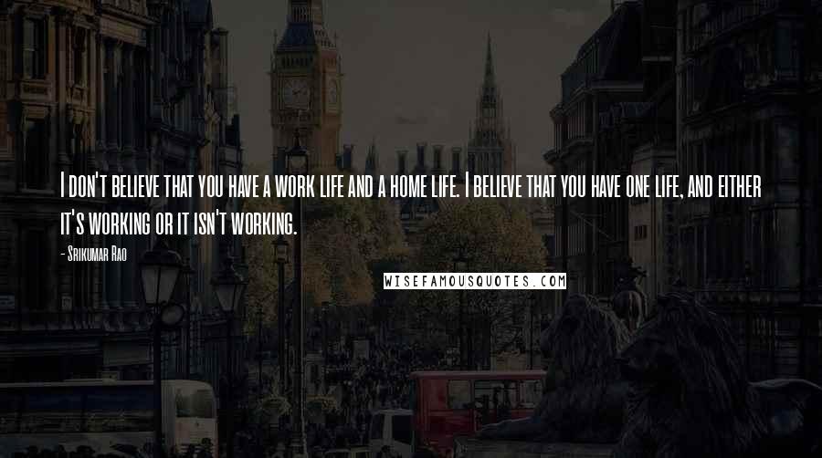 Srikumar Rao Quotes: I don't believe that you have a work life and a home life. I believe that you have one life, and either it's working or it isn't working.