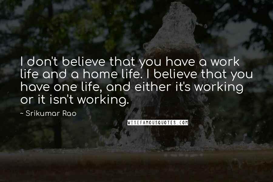 Srikumar Rao Quotes: I don't believe that you have a work life and a home life. I believe that you have one life, and either it's working or it isn't working.