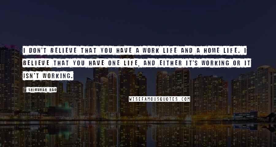 Srikumar Rao Quotes: I don't believe that you have a work life and a home life. I believe that you have one life, and either it's working or it isn't working.