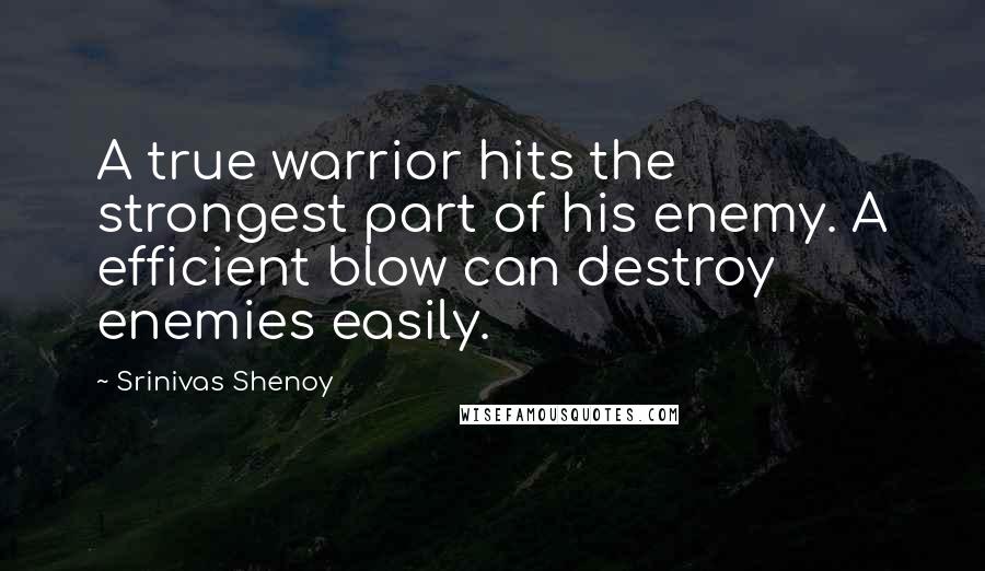 Srinivas Shenoy Quotes: A true warrior hits the strongest part of his enemy. A efficient blow can destroy enemies easily.