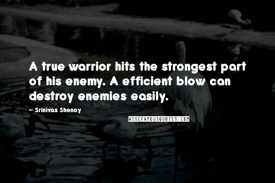 Srinivas Shenoy Quotes: A true warrior hits the strongest part of his enemy. A efficient blow can destroy enemies easily.