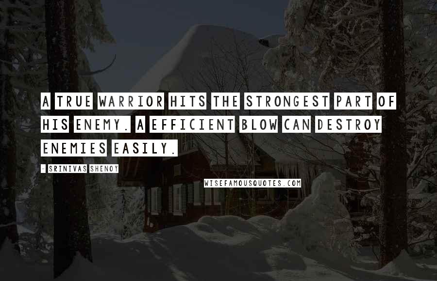 Srinivas Shenoy Quotes: A true warrior hits the strongest part of his enemy. A efficient blow can destroy enemies easily.