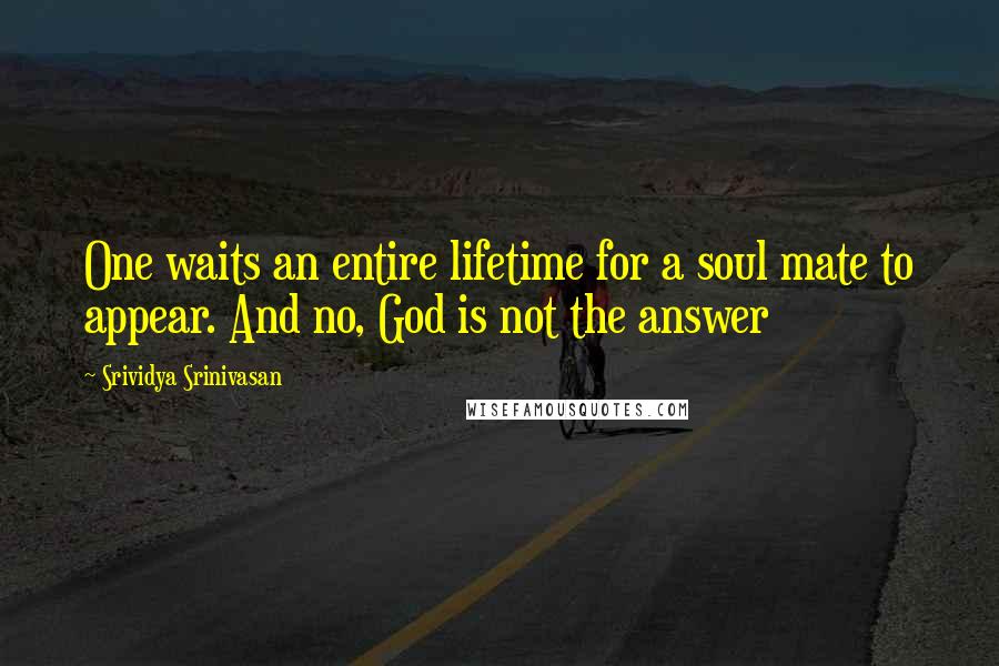 Srividya Srinivasan Quotes: One waits an entire lifetime for a soul mate to appear. And no, God is not the answer