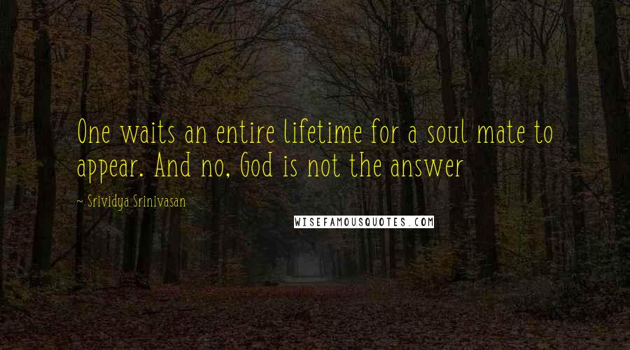 Srividya Srinivasan Quotes: One waits an entire lifetime for a soul mate to appear. And no, God is not the answer