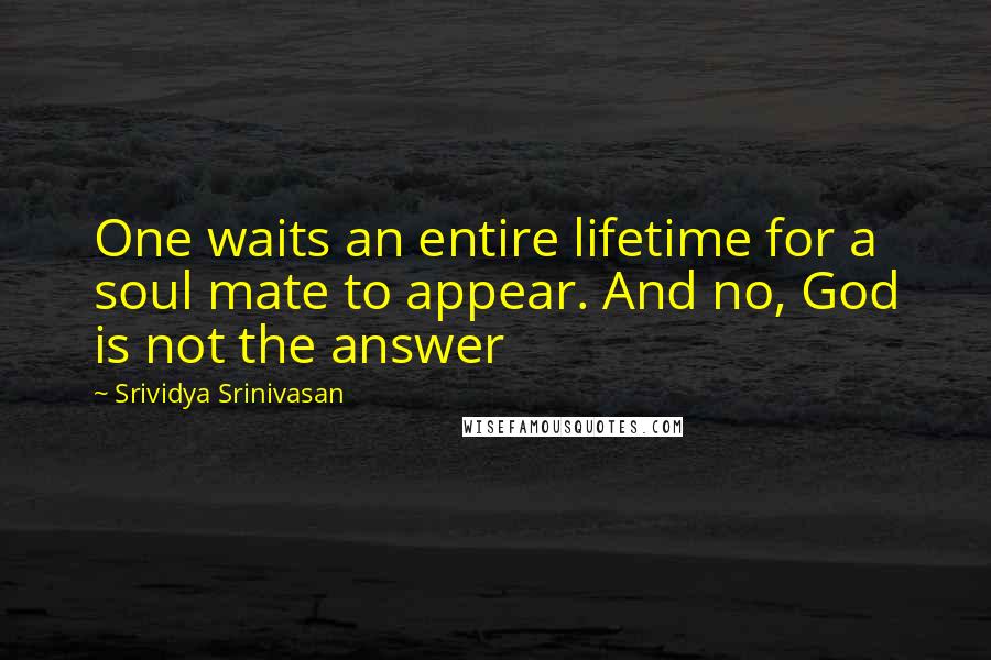 Srividya Srinivasan Quotes: One waits an entire lifetime for a soul mate to appear. And no, God is not the answer