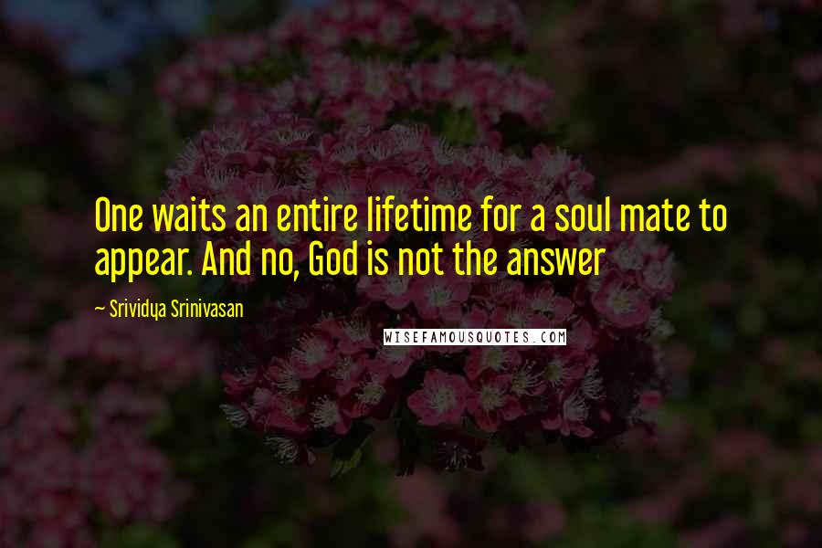 Srividya Srinivasan Quotes: One waits an entire lifetime for a soul mate to appear. And no, God is not the answer