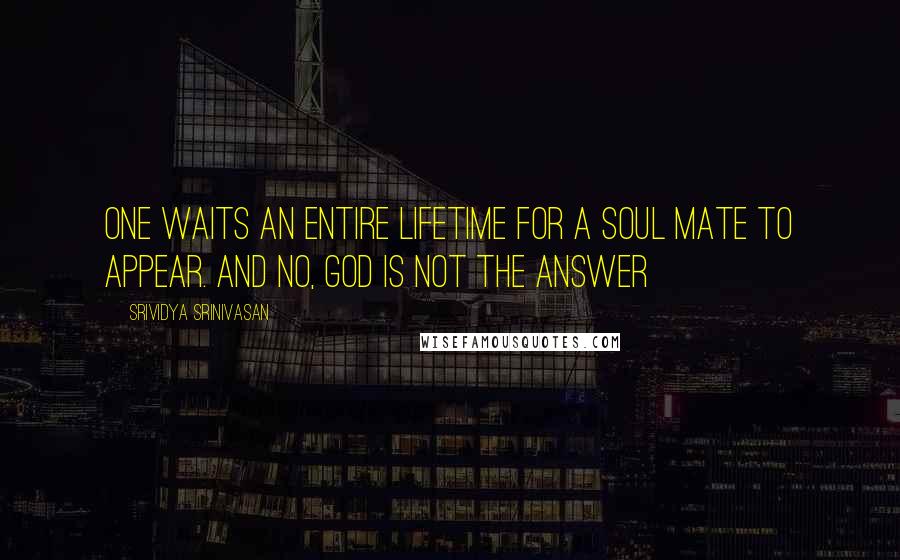 Srividya Srinivasan Quotes: One waits an entire lifetime for a soul mate to appear. And no, God is not the answer