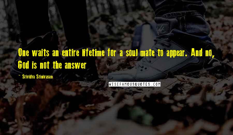 Srividya Srinivasan Quotes: One waits an entire lifetime for a soul mate to appear. And no, God is not the answer