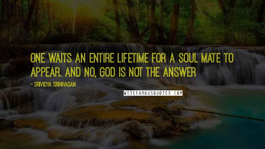 Srividya Srinivasan Quotes: One waits an entire lifetime for a soul mate to appear. And no, God is not the answer