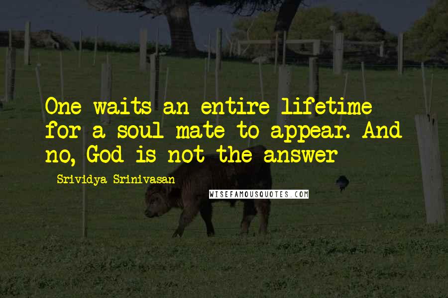 Srividya Srinivasan Quotes: One waits an entire lifetime for a soul mate to appear. And no, God is not the answer