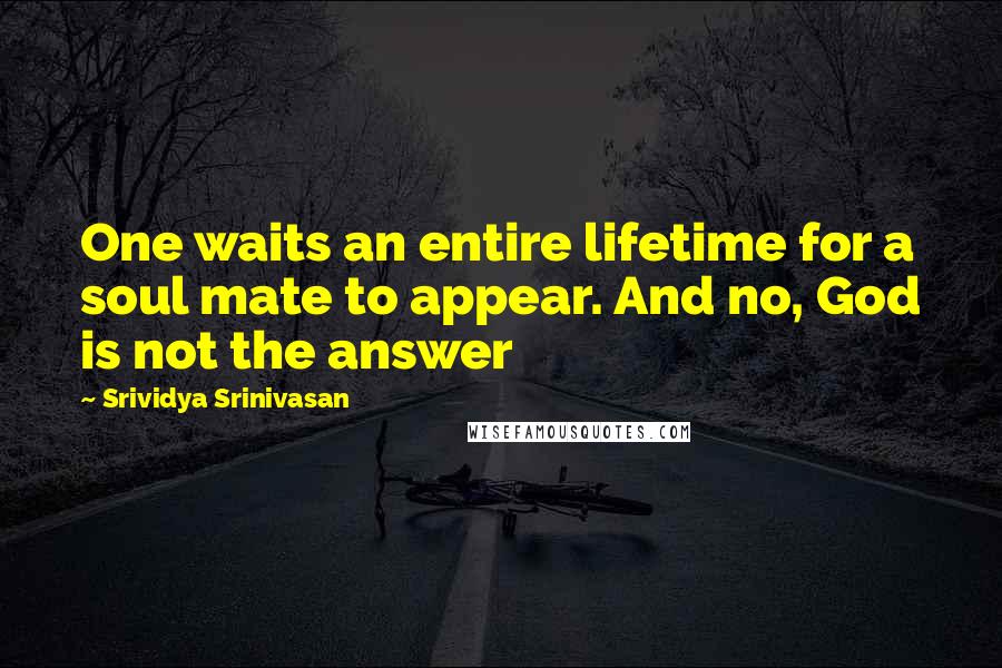 Srividya Srinivasan Quotes: One waits an entire lifetime for a soul mate to appear. And no, God is not the answer