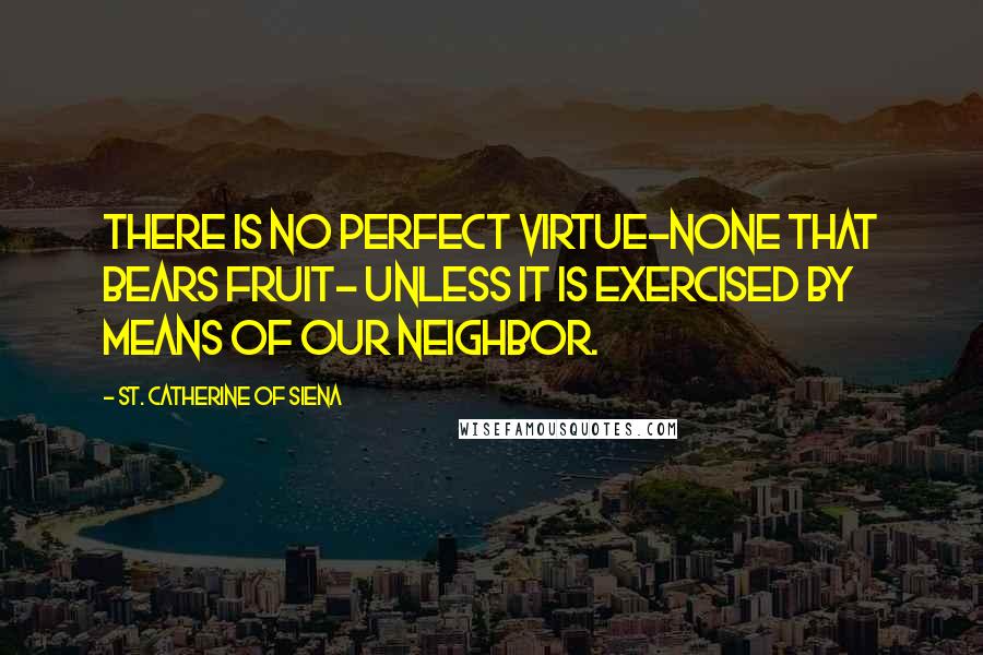 St. Catherine Of Siena Quotes: There is no perfect virtue-none that bears fruit- unless it is exercised by means of our neighbor.