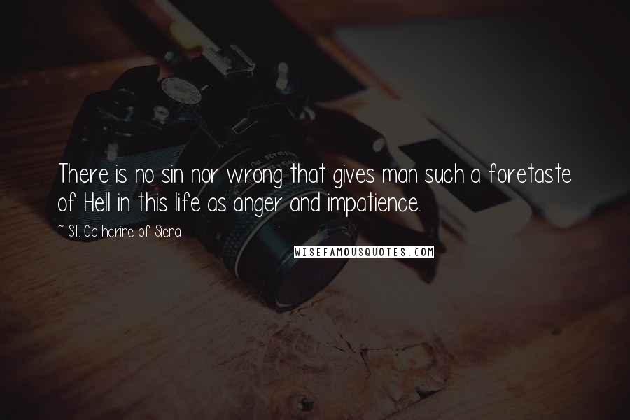 St. Catherine Of Siena Quotes: There is no sin nor wrong that gives man such a foretaste of Hell in this life as anger and impatience.