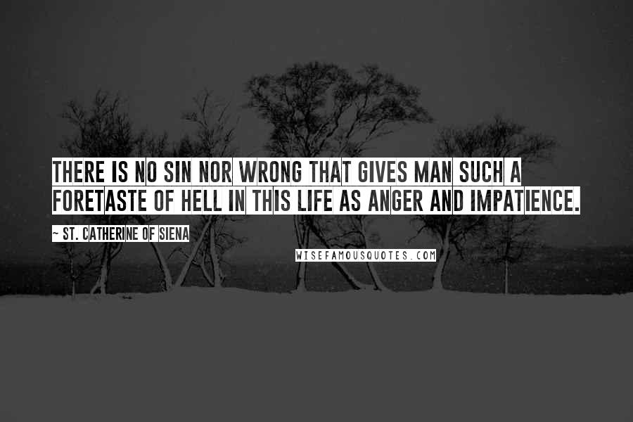 St. Catherine Of Siena Quotes: There is no sin nor wrong that gives man such a foretaste of Hell in this life as anger and impatience.