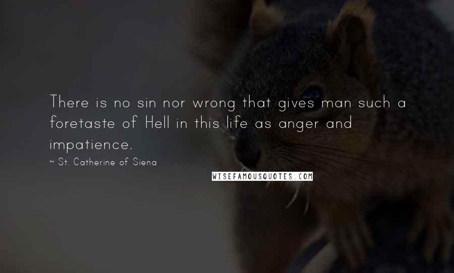 St. Catherine Of Siena Quotes: There is no sin nor wrong that gives man such a foretaste of Hell in this life as anger and impatience.