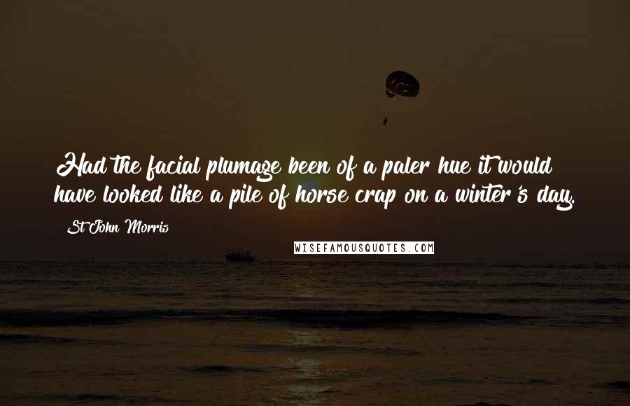 St John Morris Quotes: Had the facial plumage been of a paler hue it would have looked like a pile of horse crap on a winter's day.